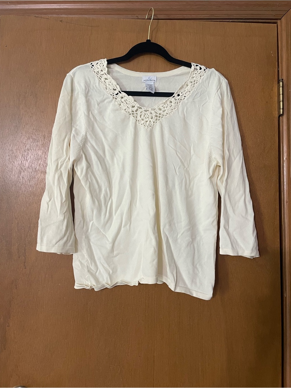 SMITH Cream Crochet-Trim V-Neck Women's Top
